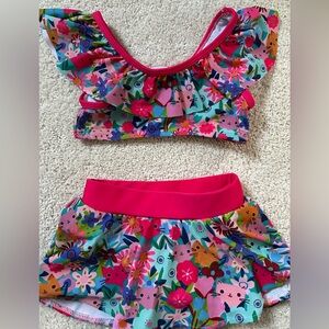 Girls' Floral Ruffle Bikini Set - Pink Multicolor